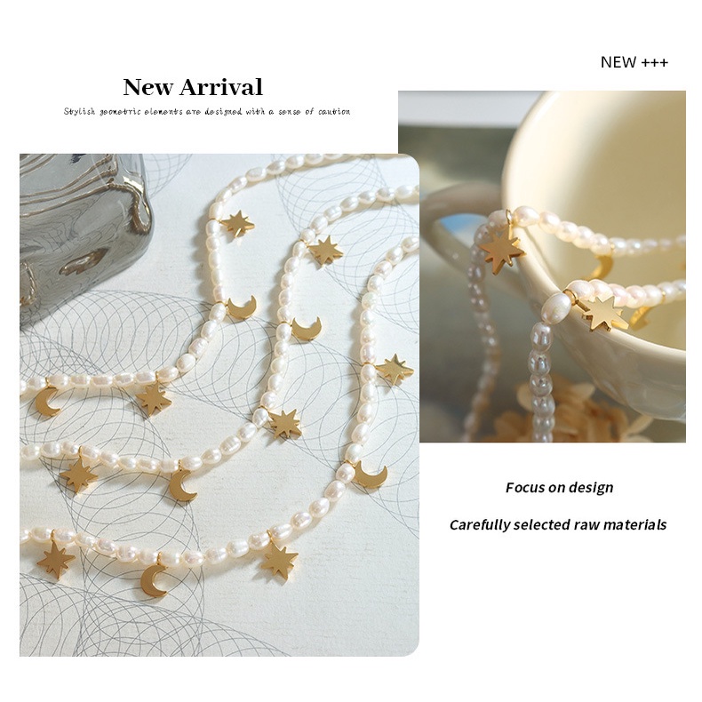 Vòng cổ Ngọc Trai Mặt Trăng Và Ngôi Sao Lãng Mạn Cao Cấp Phong Cách Pháp