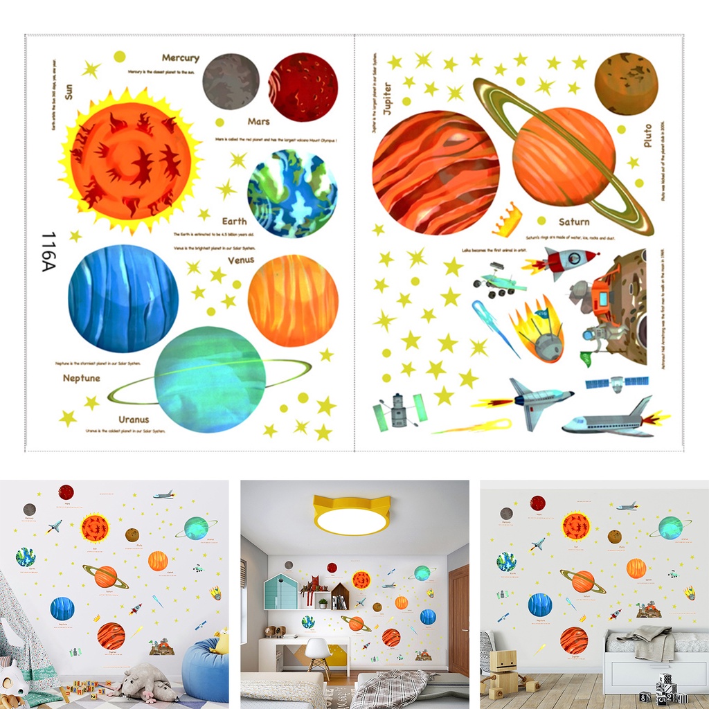 1 Bộ Sticker Dán Tường Tự Dính Bằng PVC Hình Hành Tinh Hoạt Hình Có Thể Tháo Rời Cho Nhà Trẻ