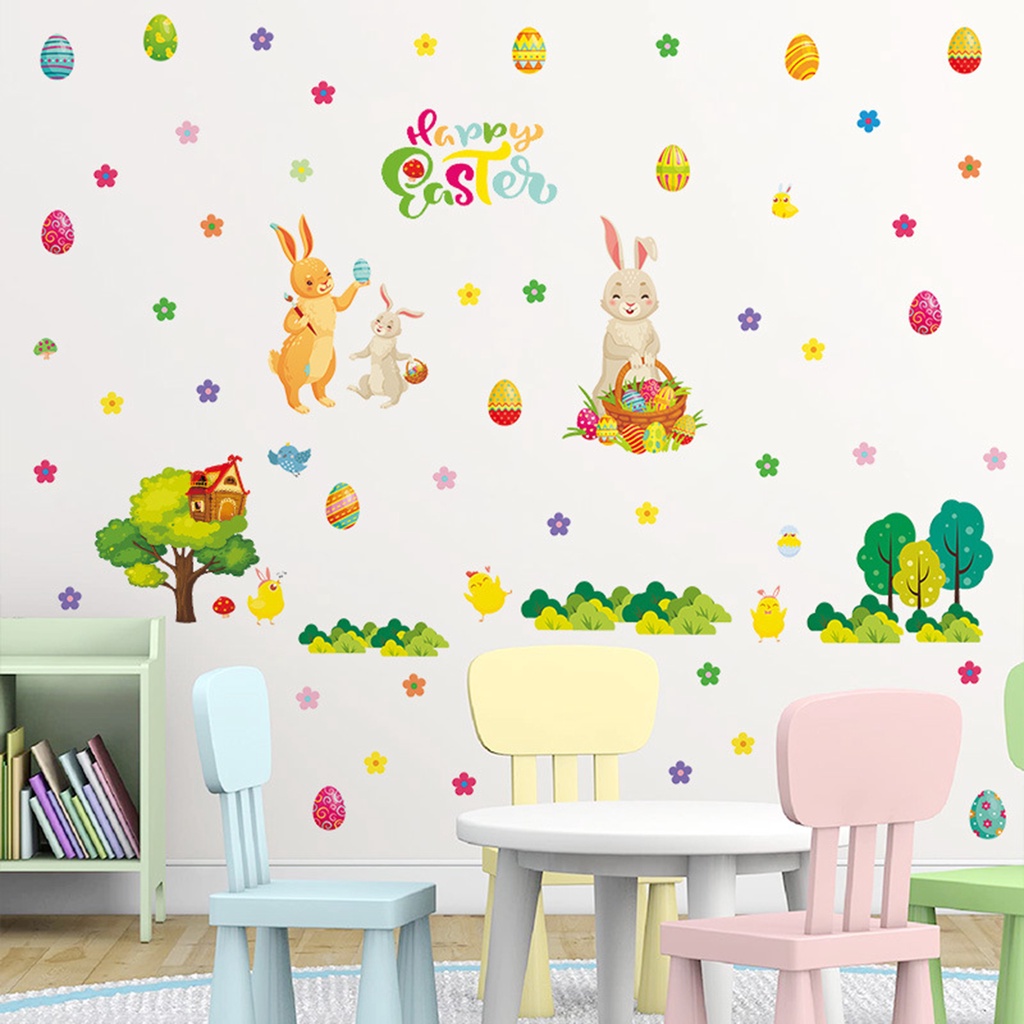 Miếng Dán Tường Bằng PVC Chống Thấm Nước Họa Tiết Thỏ Phục Sinh Độc Đáo