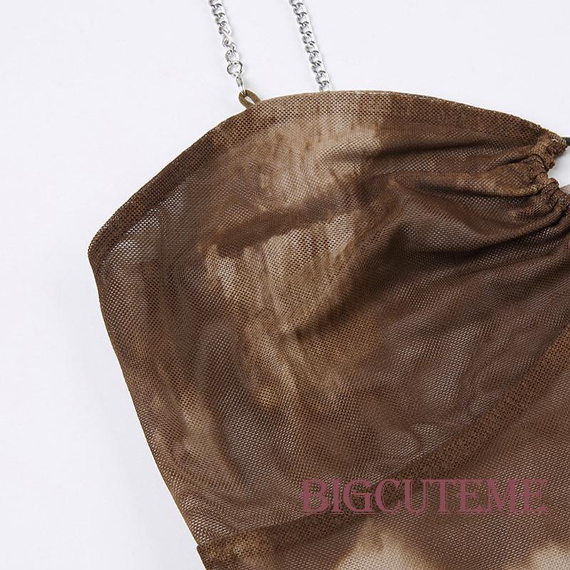 [] - Áo Lưới Camisoles Mỏng In Họa Tiết Trái Tim Khóa Kim Loại Cho Nữ