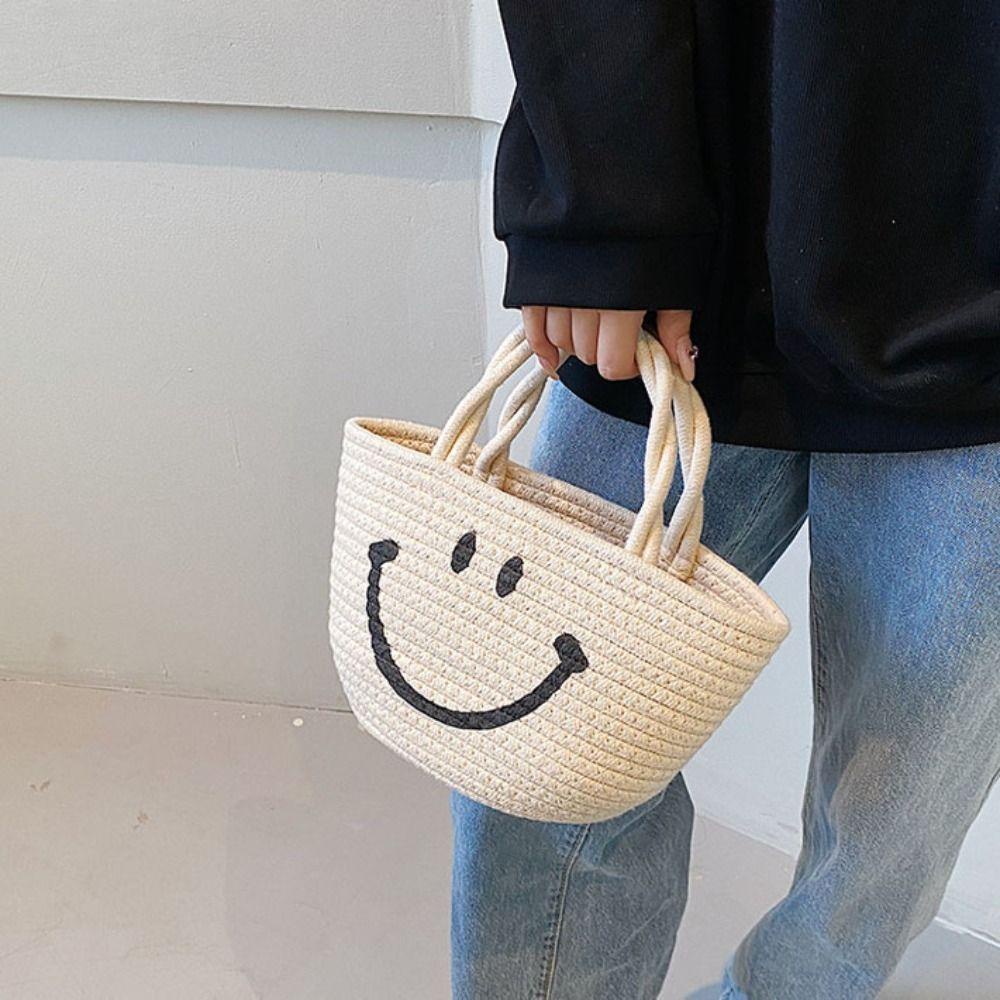 LOMBARD Túi Xách Đan Sợi Cotton Thủ Công Sức Chứa Lớn Phong Cách Vintage