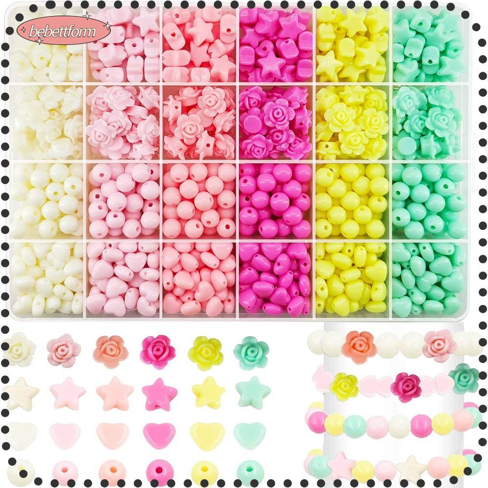 BEBETTERM Bộ 732 Hạt Xỏ Lỗ Hình Trái Tim Nhiều Màu Sắc Bằng Acrylic Màu Sắc Dùng Để Xỏ Vòng Tay DIY