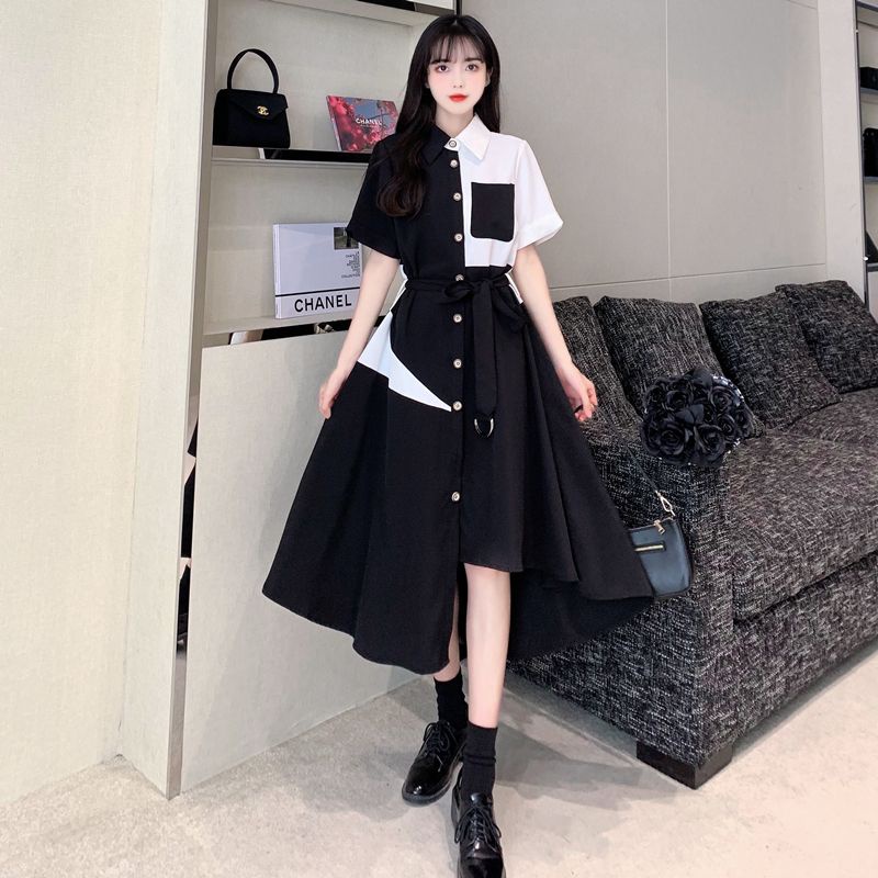 Đầm Sơ Mi Dáng Dài Thắt Eo Màu Sắc Tương Phản Thời Trang Dành Cho Nữ