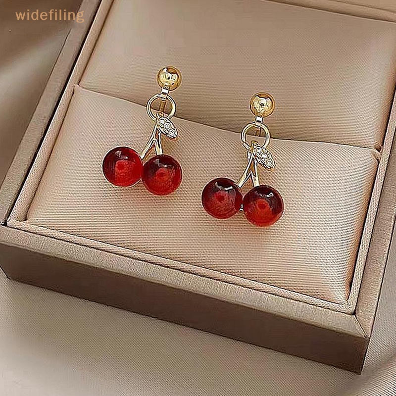 Bộ Trang Sức Gồm Vòng cổ / Bông Tai / Vòng cổ Mặt Hình Quả Cherry Đỏ Thời Trang Cho Nữ