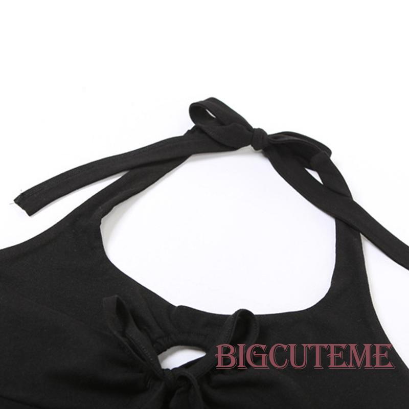 Áo Croptop Sát Nách Dây Rút Hở Lưng Màu Đen Trơn Thời Trang Mùa Hè Cho Nữ
