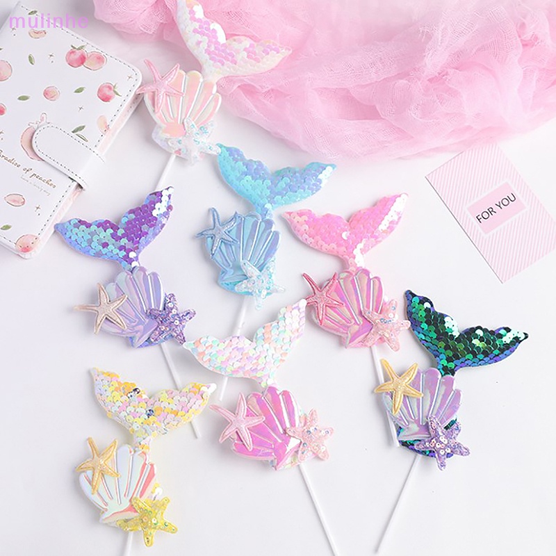 Topper Hình Vỏ Sò Đính Kim Sa Nhiều Màu Dùng Trang Trí Bánh Kem DIY