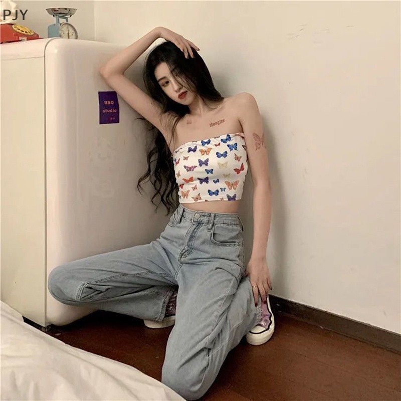 Áo Không Dây Dáng Ôm In Hình Bướm Thời Trang Mùa Hè Quyến Rũ Dành Cho Nữ PJ