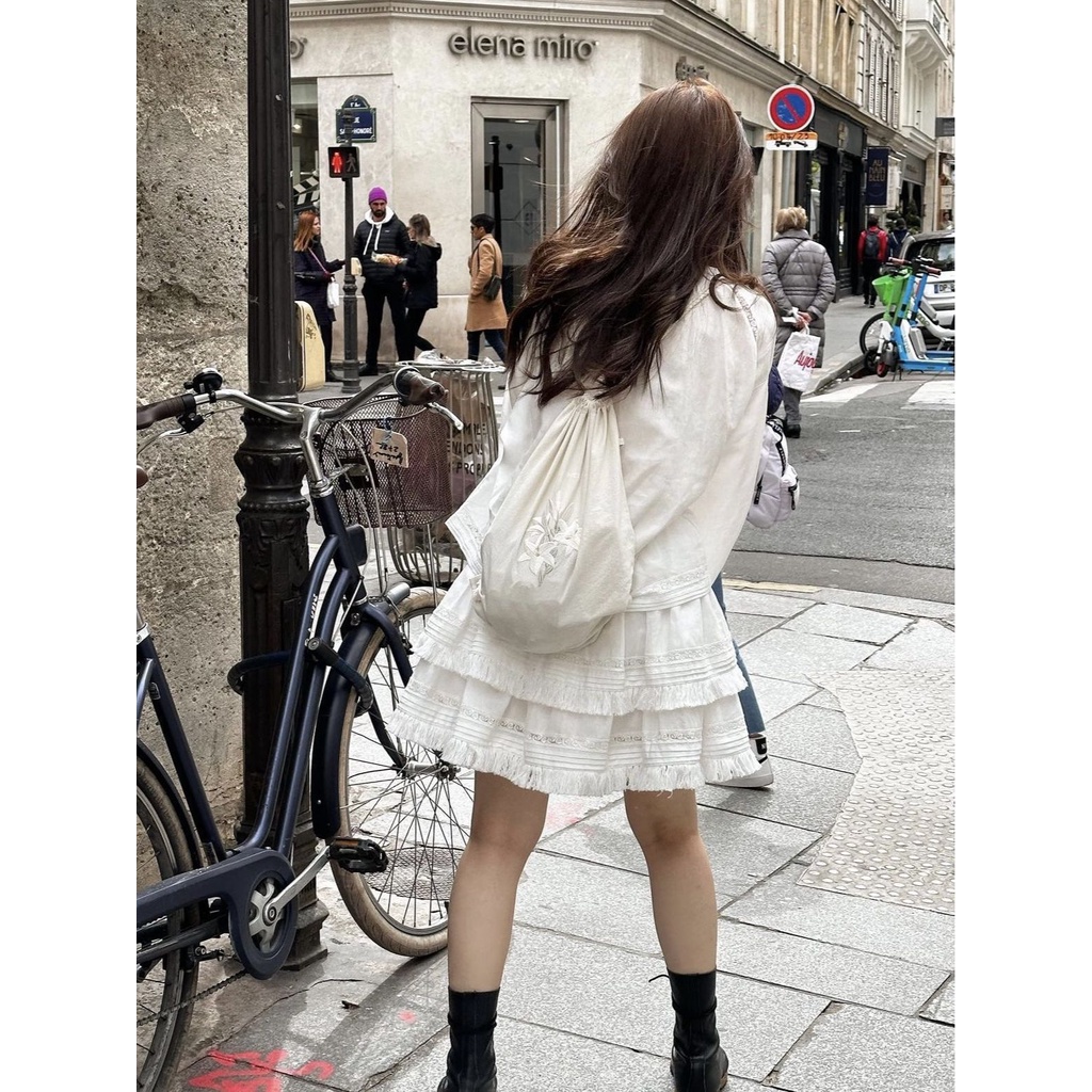 Bộ Áo + Chân Váy Phối Ren Viền Tua Rua Hàn Quốc Có Thể Tách Rời Shipped on July 9th fletta