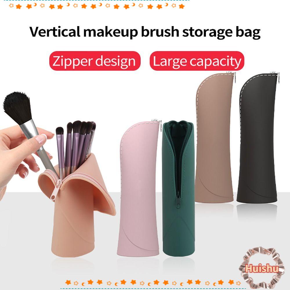 HS 1 Túi Đựng Cọ Trang Điểm Bằng Silicone Có Dây Kéo Dung Tích Lớn