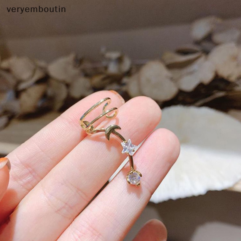 Khuyên Tai Dạng Kẹp Cao Cấp Hình Ngôi Sao Mặt Trăng Đính Đá Lấp Lánh Siêu Sáng Phong Cách Hip hop Cá Tính Cho Nữ n