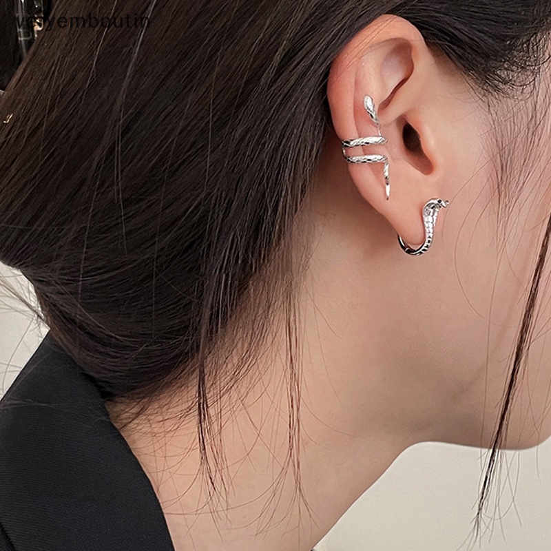 Bông Tai Hình Rắn Đính Đá Zircon Màu Xanh Lá Cây Phong Cách Hip Hop Thời Trang Cho Nam Và Nữ