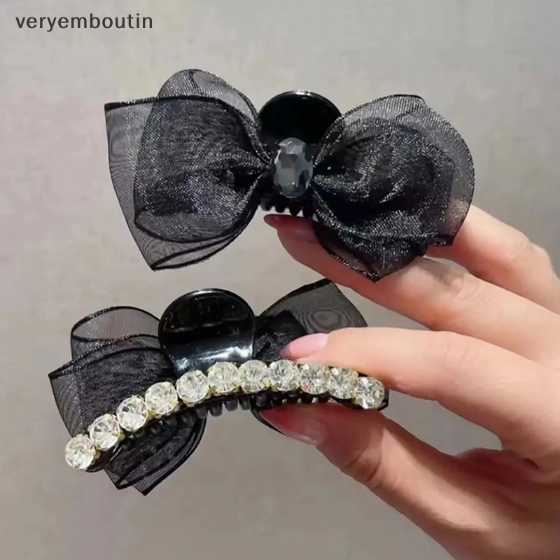 Kẹp Tóc Càng Cua Đính Đá Phối Nơ Tua Rua Lấp Lánh Phong Cách Cổ Điển Thời Trang Cho Nữ