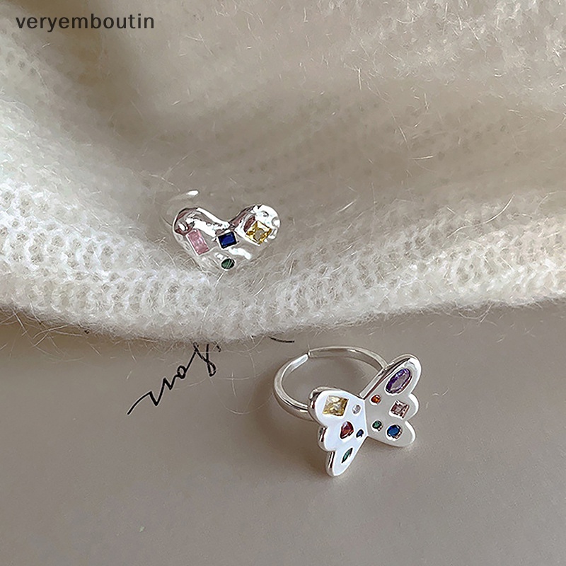 Nhẫn Hở Họa Tiết Bướm / Trái Tim Đính Đá Zircon Nhiều Màu Sắc Thời Trang Có Thể Điều Chỉnh