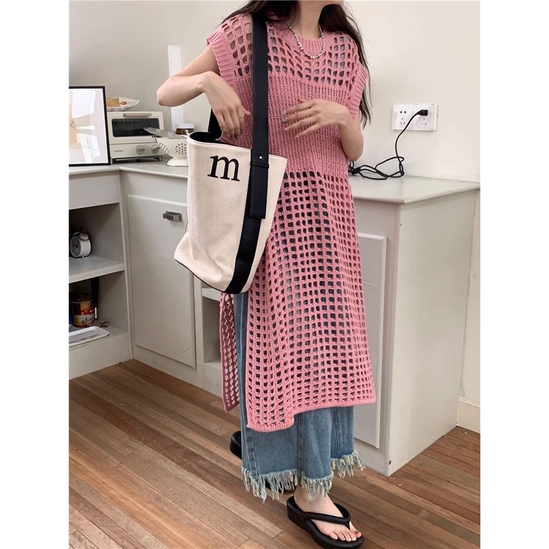 IMAODOU Đầm Midi Dệt Kim Không Tay Dáng Rộng Màu Trơn Thời Trang Mùa Hè Dành Cho Nữ