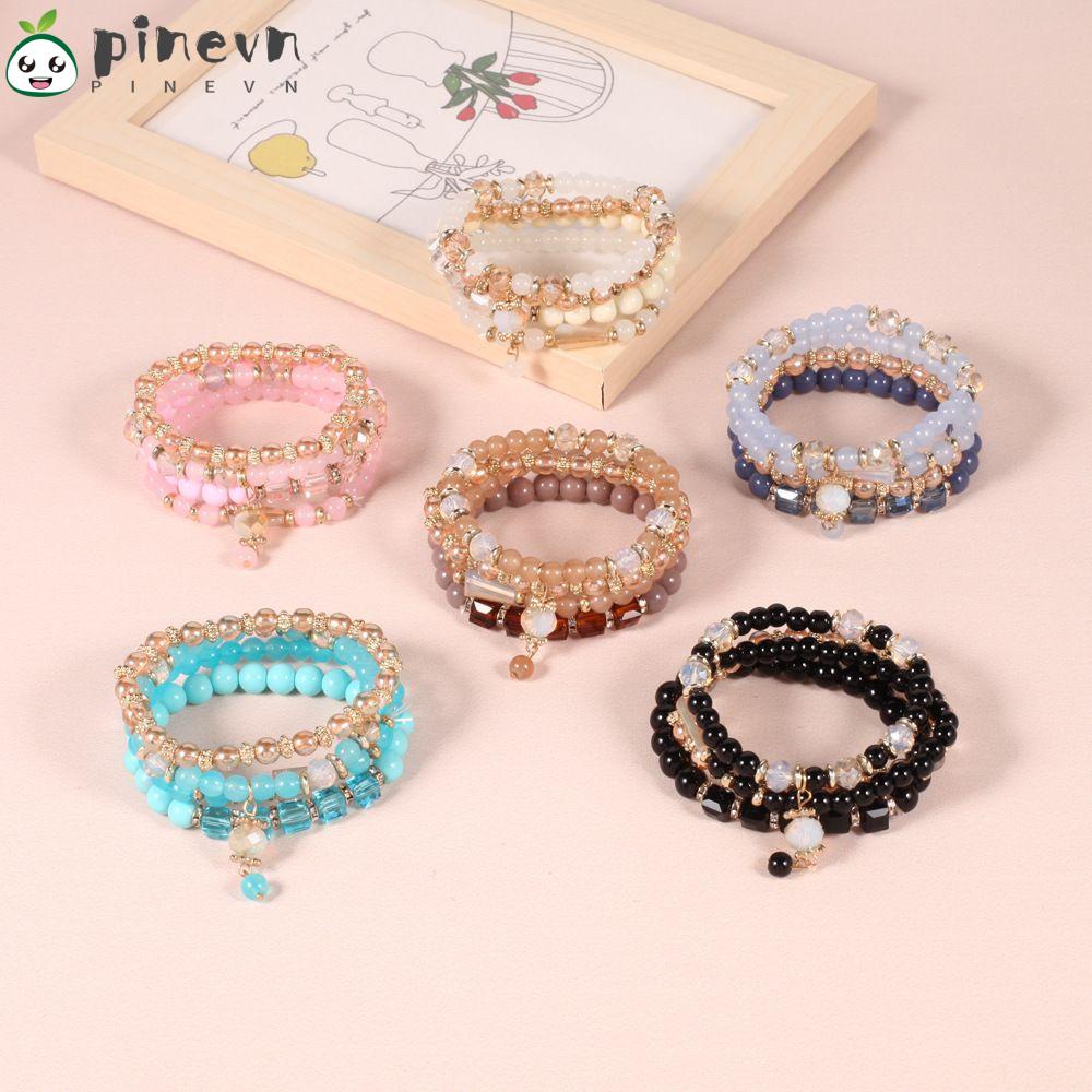 PINEVN Set 4 VòNg Đeo Tay ChuỗI HạT Pha Lê Phong CáCh Boho ThờI Trang Cho Nữ