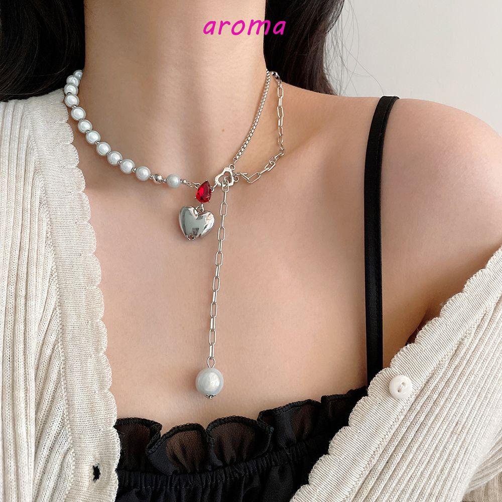 AROMA Vòng cổ Mặt Trái Tim Đính Hạt Dạ Quang Thời Trang Cho Nữ