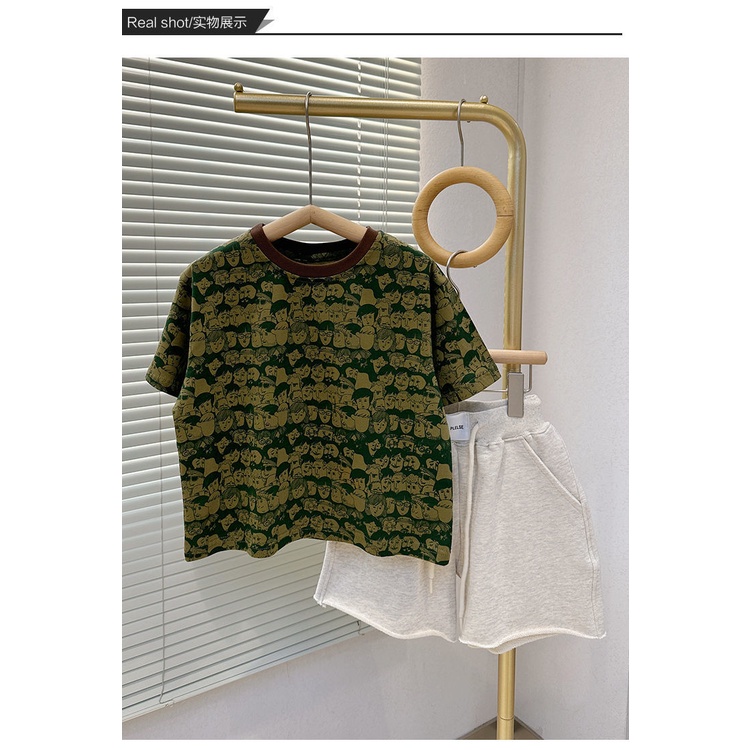 Áo Thun Tay Ngắn Cổ Tròn Bằng Cotton Nhuộm Màu Họa Tiết Hoạt Hình Thời Trang Mùa Hè Dành Cho Trẻ Em