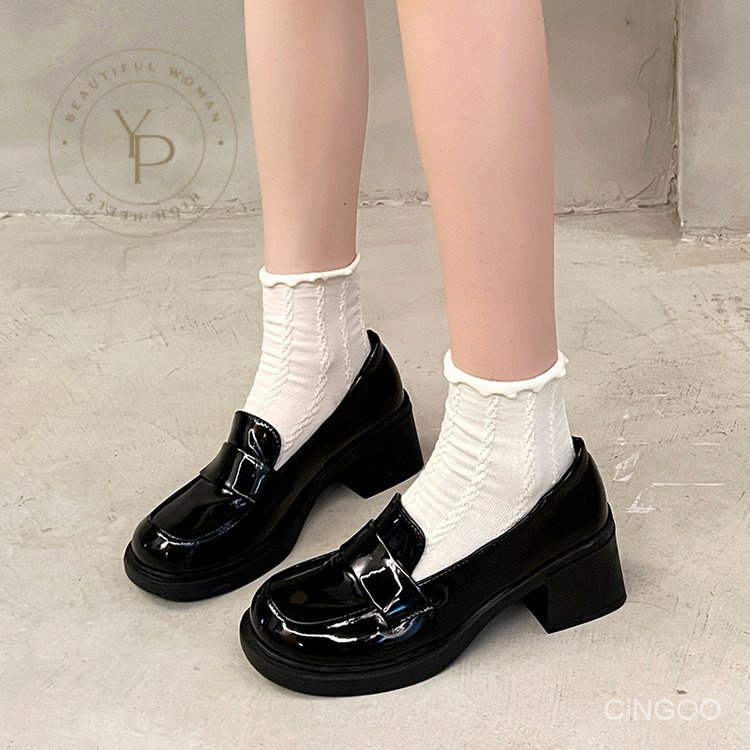 Giày Búp Bê Da PU Gót Thấp Mũi Tròn 3-5cm Thời Trang Cho Nữ