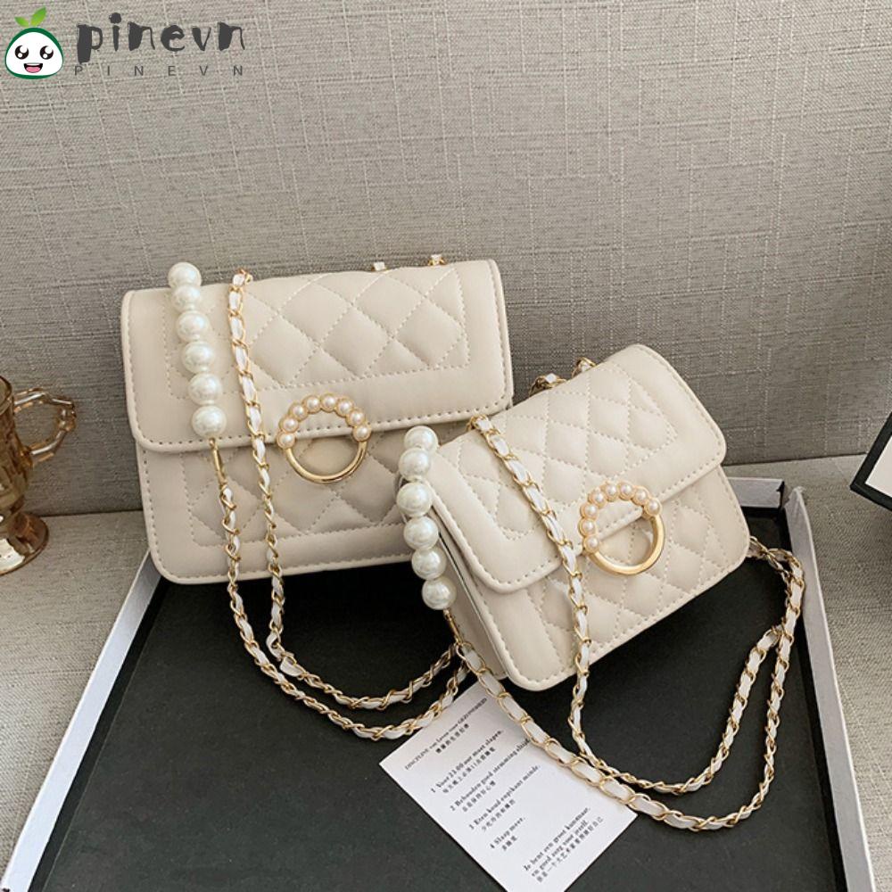 PINEVN Túi Đeo Chéo Da PU Hình Vuông Cỡ Nhỏ Họa Tiết Sọc Caro Thời Trang