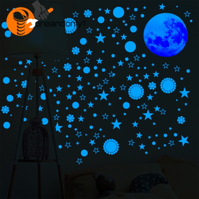 Bộ 3 Miếng Dán Tường Dạ Quang Tự Dính Hình Trăng Sao Trang Trí Phòng Bé Gái