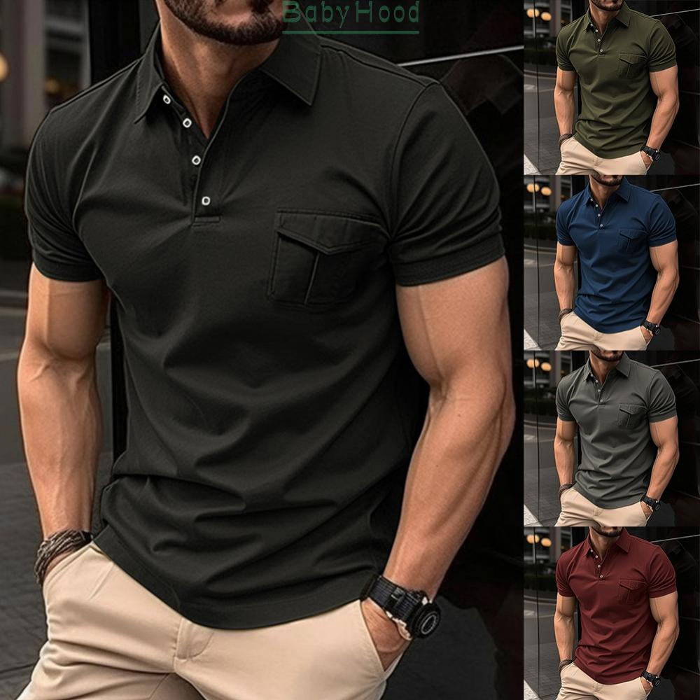 Mens Button-Up Collared Short Sleeve Shirts Slim Fit Muscle Blouse Tops T-Shirt#BBHOOD