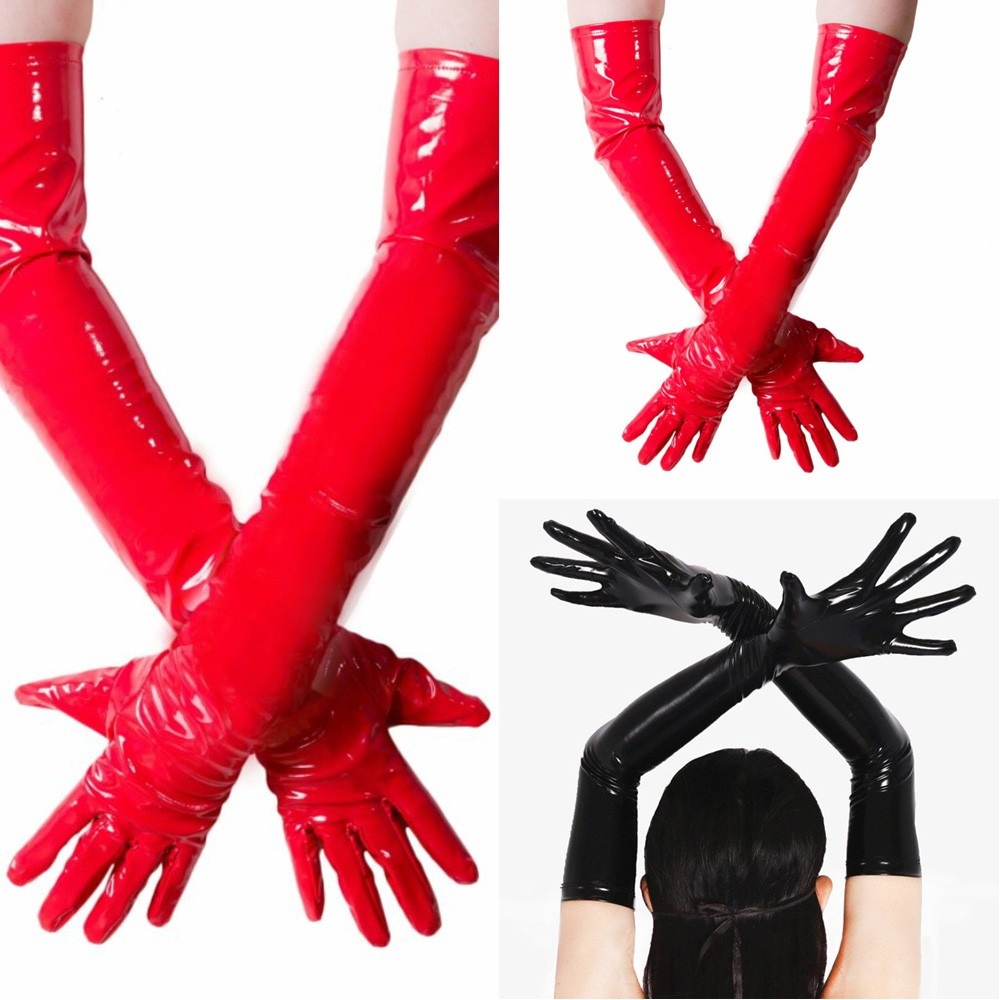 Găng Tay Hóa Trang Dài Bằng PVC Màu Đen / Đỏ