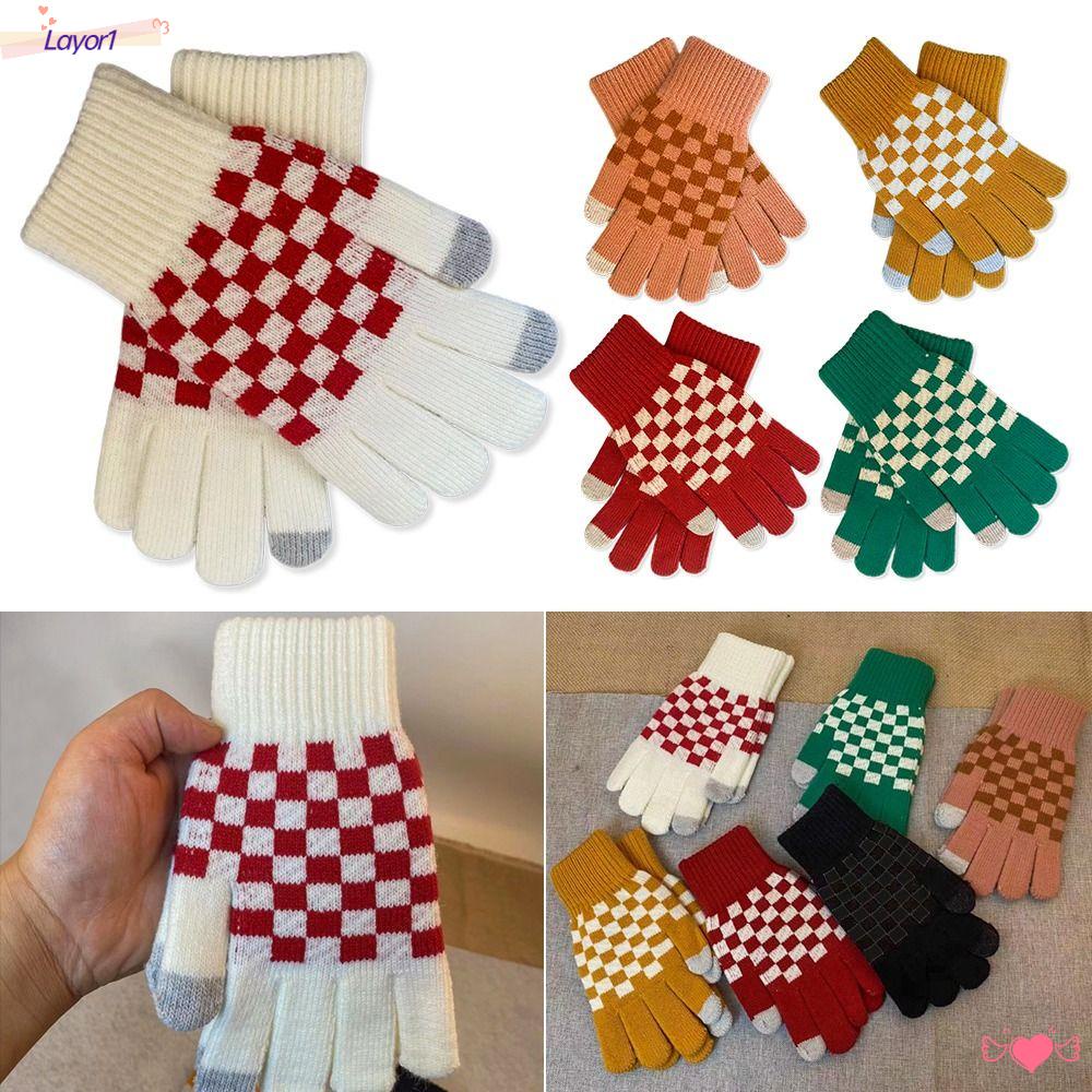 LAYOR1 Găng Tay Giữ Ấm Chống Lạnh Họa Tiết Sọc Caro Cho Nữ