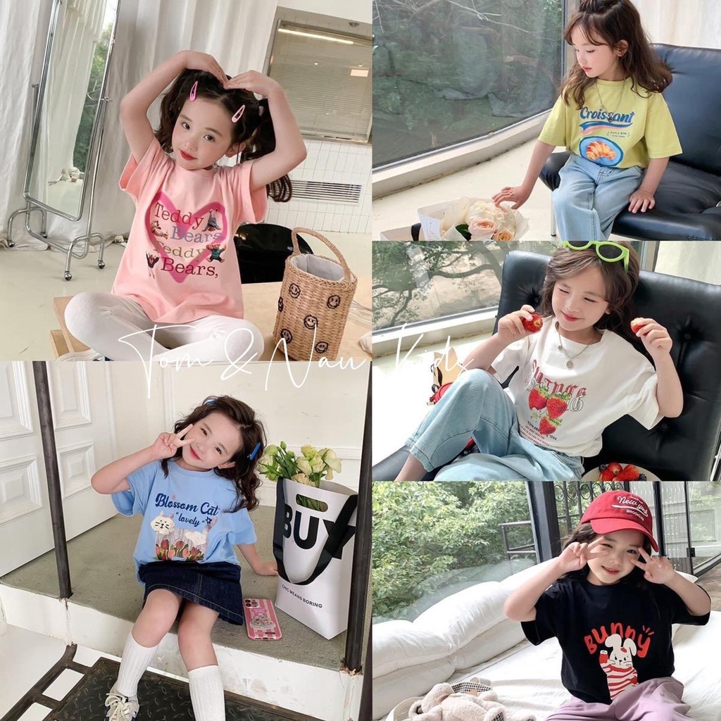 (A0807)Tom&Nau Kids(9-28Kg) Áo thun cộc tay bé gái đáng yêu mặc đi học đi chơi thoải mái