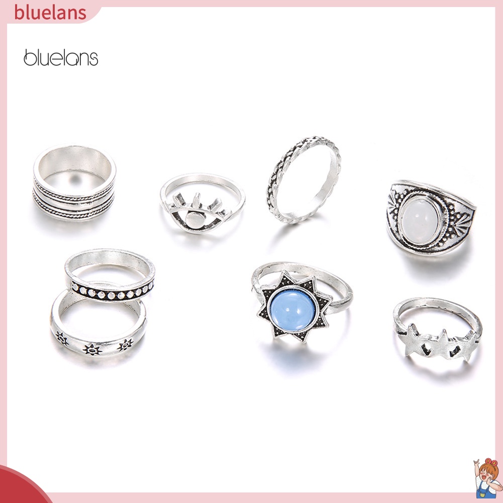 Set 7 Nhẫn Midi Đính Đá Nhân Tạo Phong Cách Bohemian Thời Trang Cho Nữ