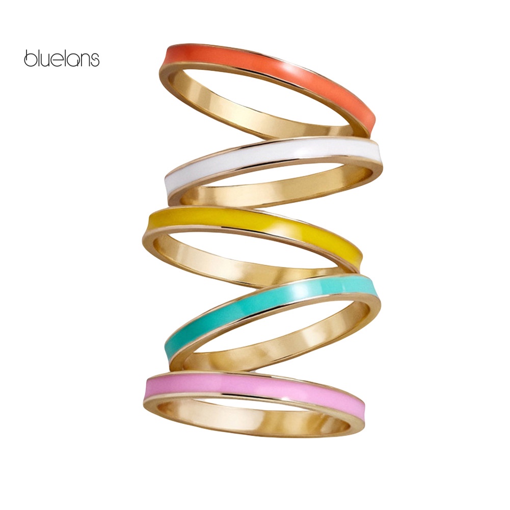 Set 5 Nhẫn Midi Tráng Men Nhiều Màu Thời Trang Cho Nữ