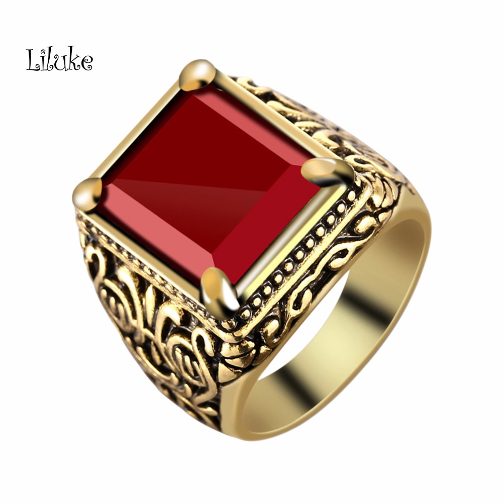 Nhẫn Hợp Kim Trang Trí Mặt Vuông Đính Đá Kiểu Dáng Cổ Điển Cho Nữ