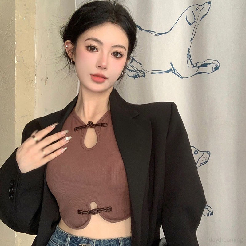 Áo Croptop Sát Nách Cổ Tròn Phong Cách Vintage