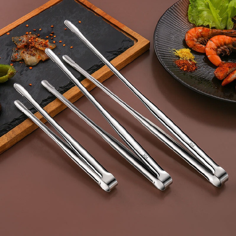 Stainless Steel BBQ Grill Kitchen Tongs Baking Bread Cooking Serving Tools
