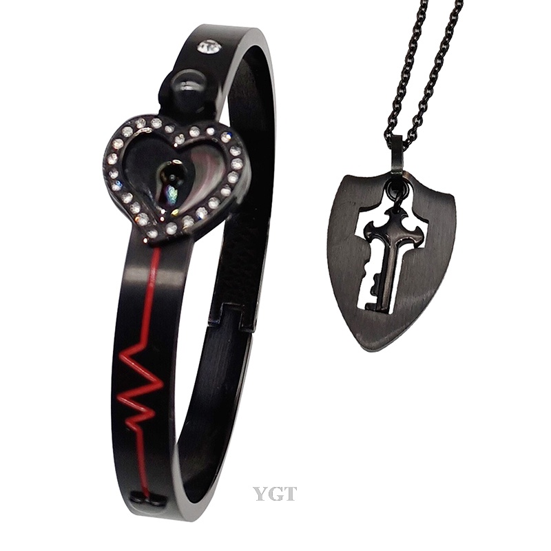 Ygt Bộ Vòng Tay / Vòng Cổ / Chìa Khóa Trái Tim Bằng Thép Titan Thời Trang Cho Cặp Đô