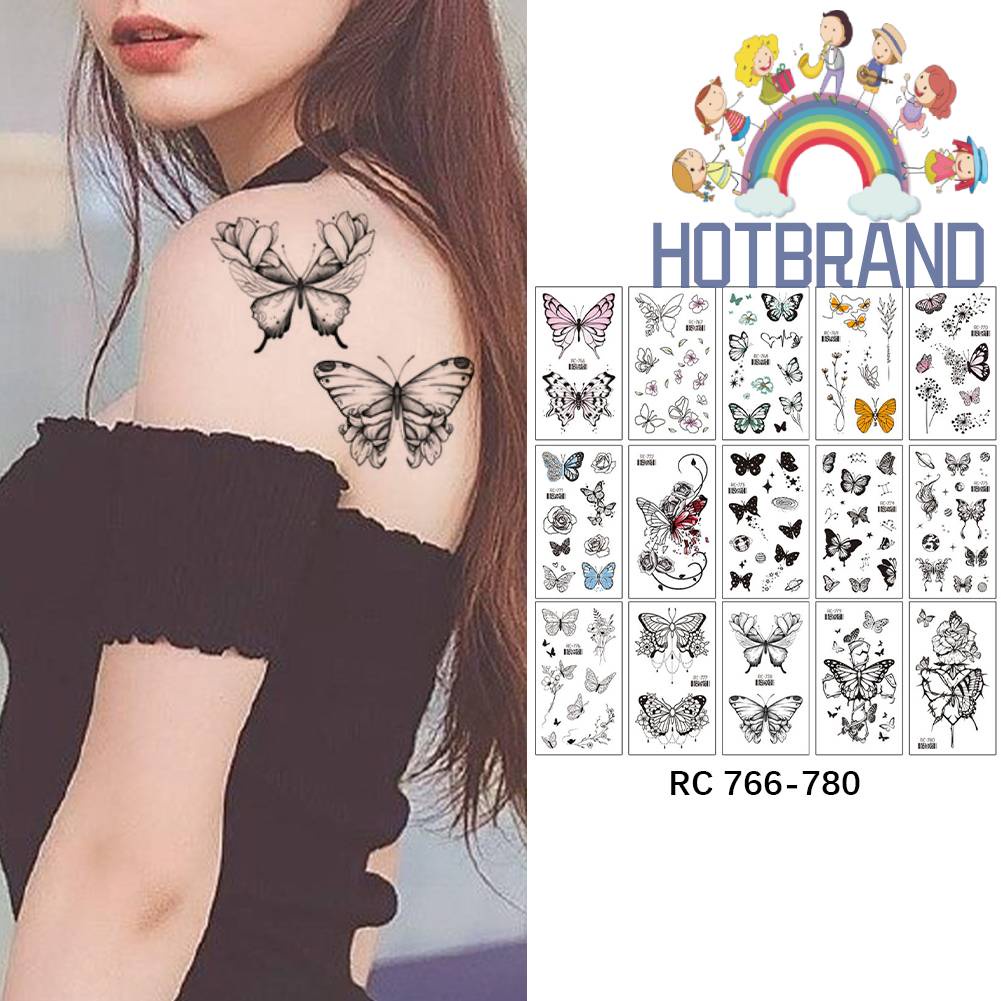 Set 15 Hình Xăm Dán 3D Chống Nước Hình Bướm Màu Trắng Đen Dành Cho Nam Và Nữ