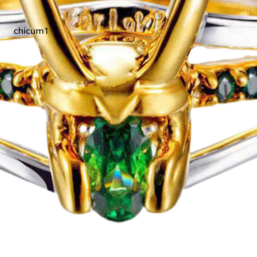 Set 3 Nhẫn Đeo Tay 3 Trong 1 Hình Nón Bảo Hiểm Có Thể Tháo Rời Đính Đá Zirconia Màu Xanh Lá