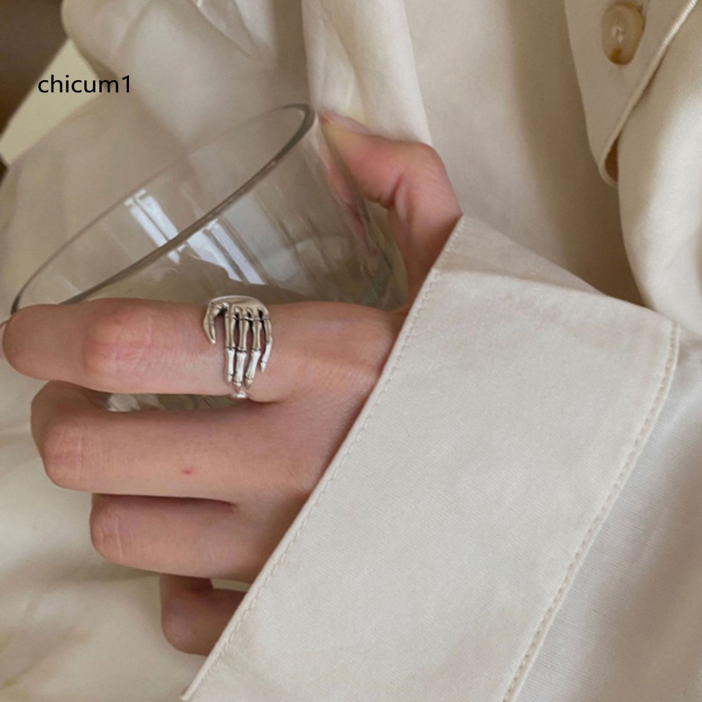 Nhẫn Hở Hình Xương Bàn Tay Bằng Resin Phong Cách Halloween Cổ Điển Có Thể Điều Chỉnh Kích Thước