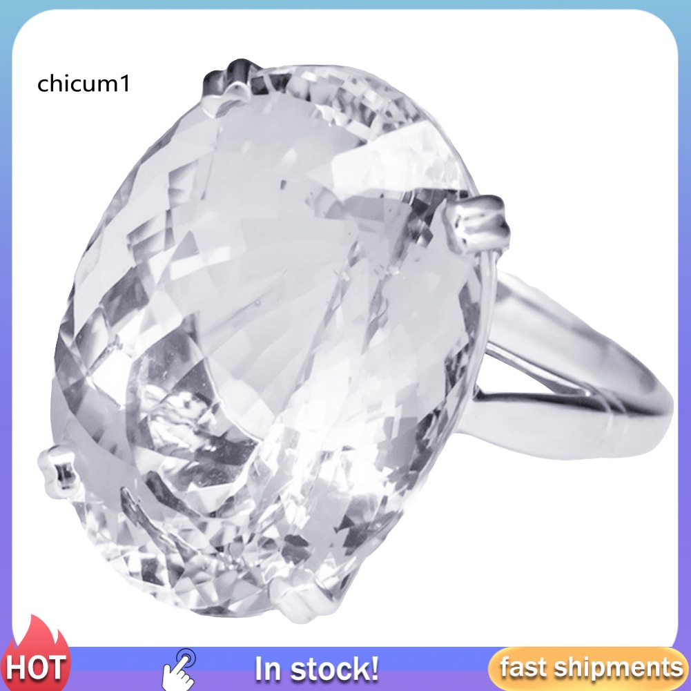 Nhẫn Đính Hôn Mạ Bạc Đính Đá Pha Lê Hình Oval Sang Trọng