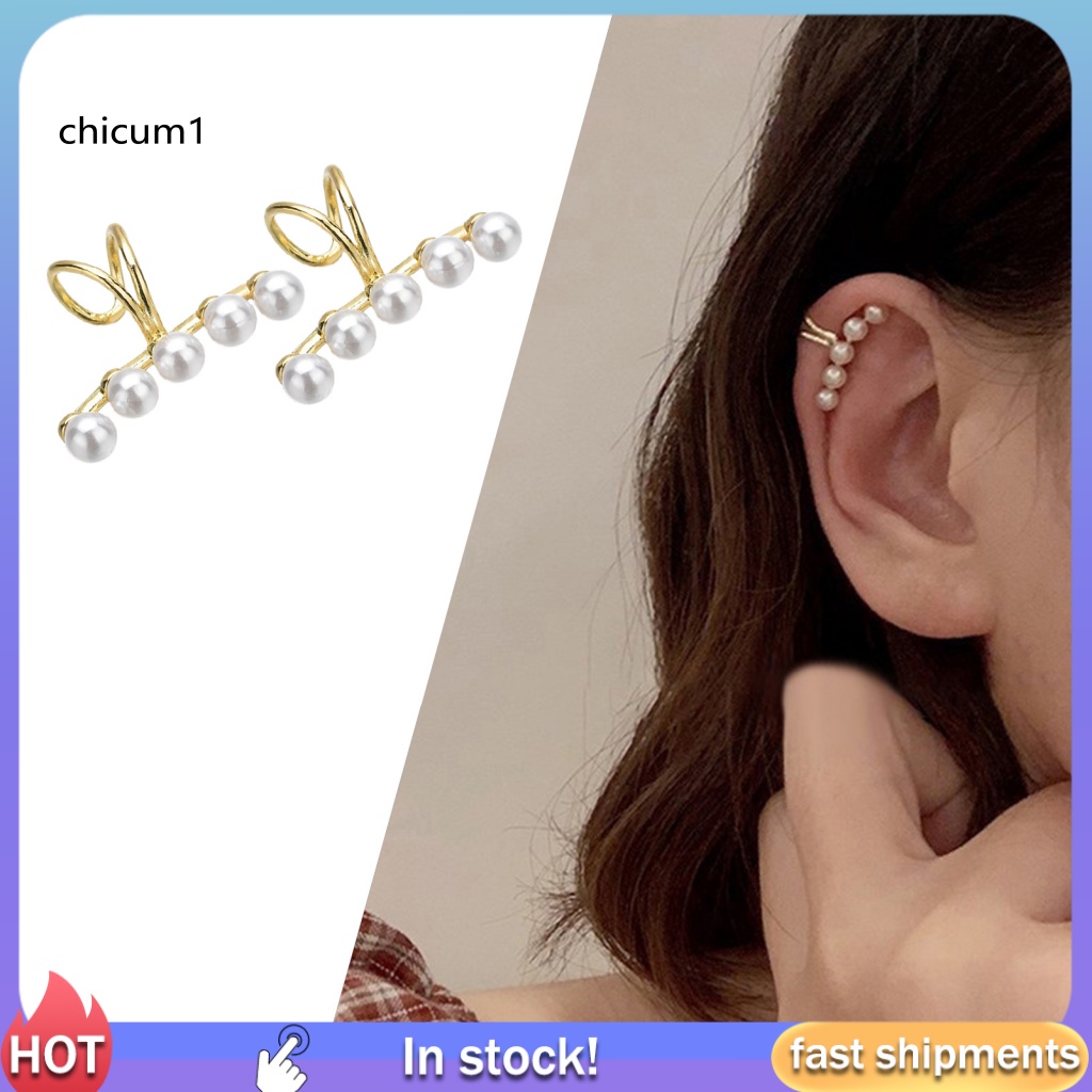 Khuyên Kẹp Vành Tai Đính Ngọc Trai Nhân Tạo Thời Trang Dự Tiệc Cho Nữ