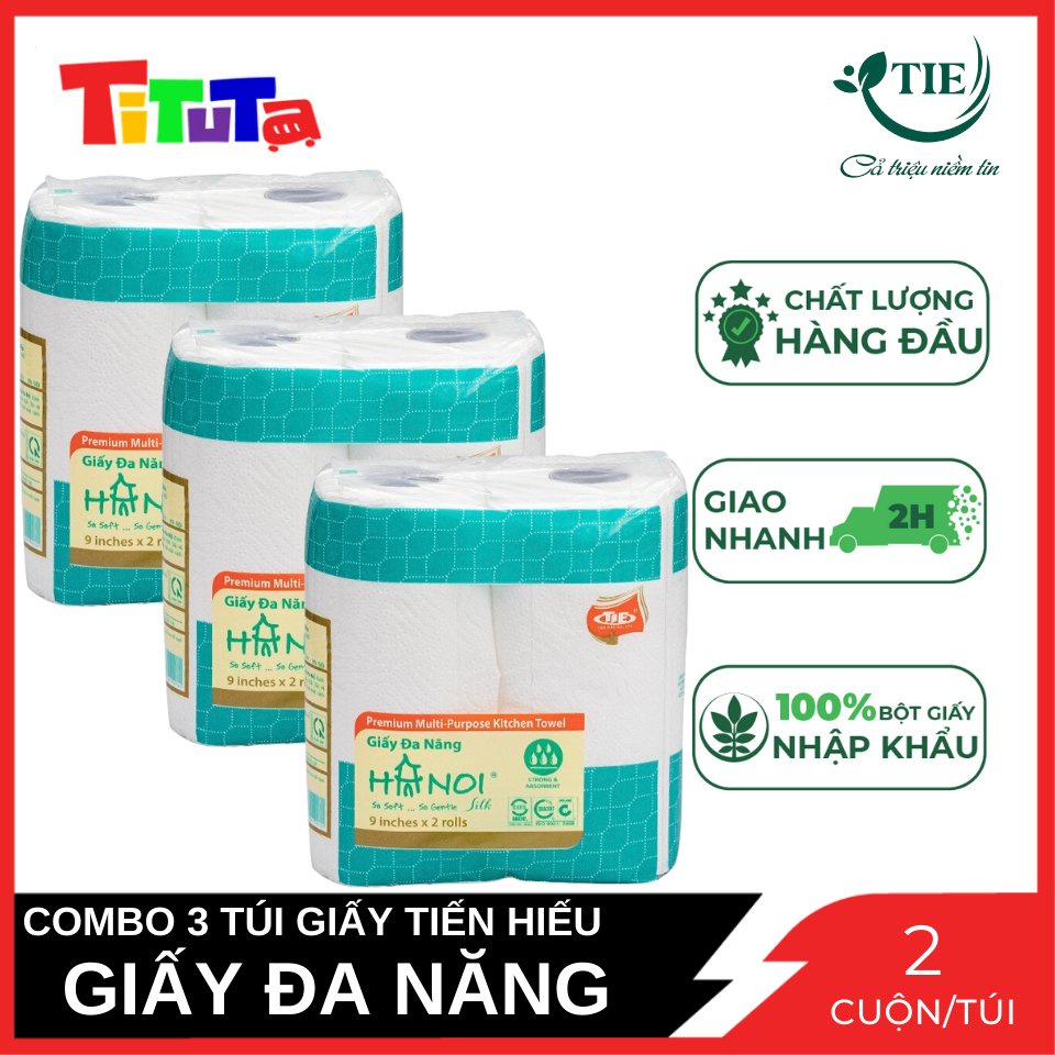 Combo 3 Cuộn Giấy bếp đa năng Hà Nội Silk 2 lớp 2 cuộn/túi X3