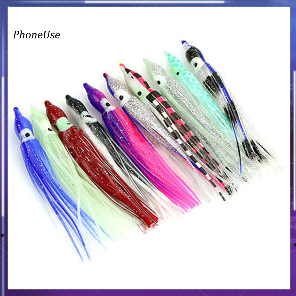 Pu Bộ 10 Mồi Giả Câu Cá Hình Bạch Tuộc Phát Sáng