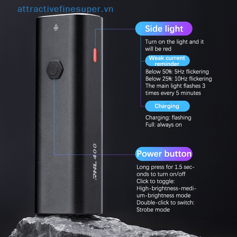 Đèn Pha LED 2000mAh Type-C Siêu Nhẹ Bằng Nhôm Chống Mưa Tiện Dụng Cho Xe Đạp