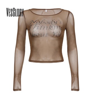 Áo Thun Crop Top Tay Dài Cổ Tròn In Chữ Màu Sắc Tương Phản Thời Trang Cho Nữ 2023