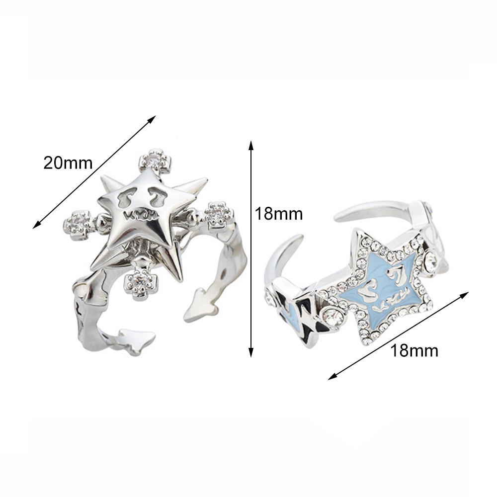 Nhẫn Hở Y2k Hình Ngôi Sao Năm Cánh Phát Sáng Trong Bóng Tối Phong Cách Punk Cổ Điển