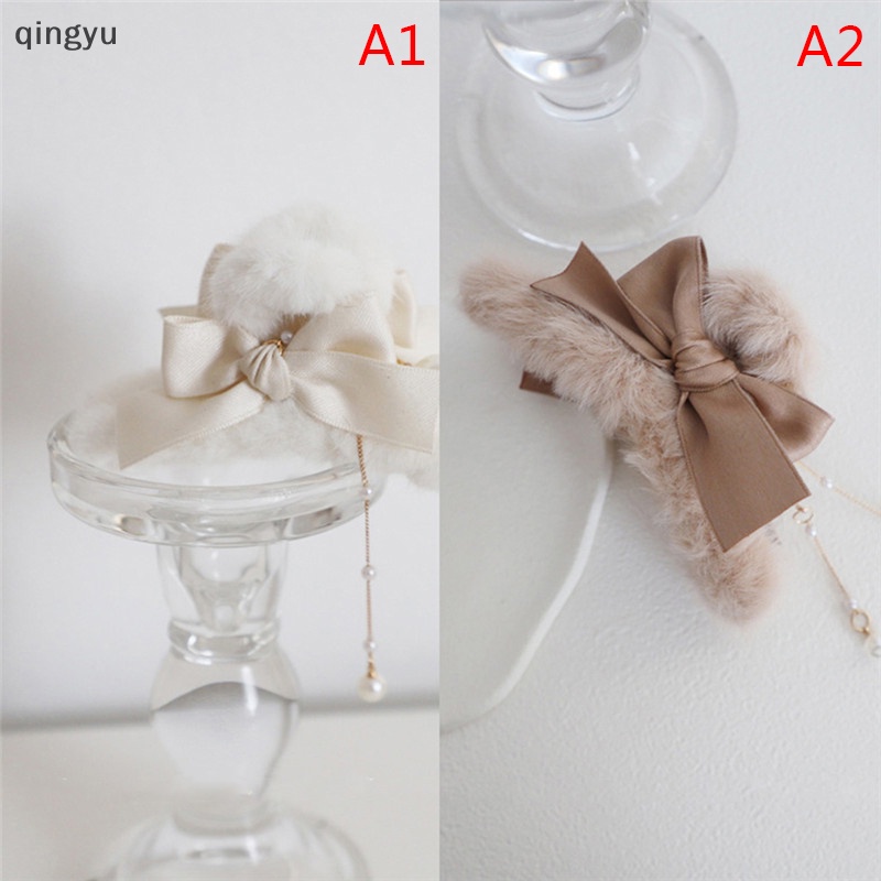 Kẹp Tóc Càng Cua Dài Đính Ngọc Trai Phối Lông Phong Cách Vintage Thời Trang Mới Cho Nữ