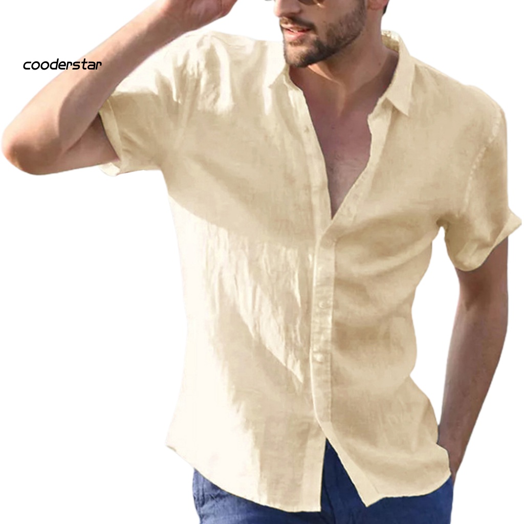 Áo Sơ Mi Tay Ngắn Cổ Bẻ Màu Sắc Trơn Thoáng Khí Thời Trang Đi Biển Cho Nam