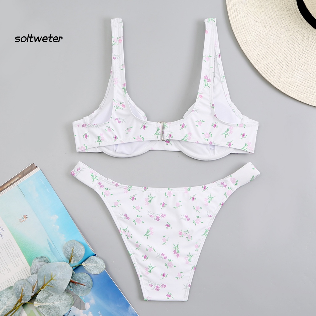 Bộ Đồ Bơi Bikini 2 Mảnh Hở Vai Họa Tiết Hoa Quyến Rũ Cho Nữ