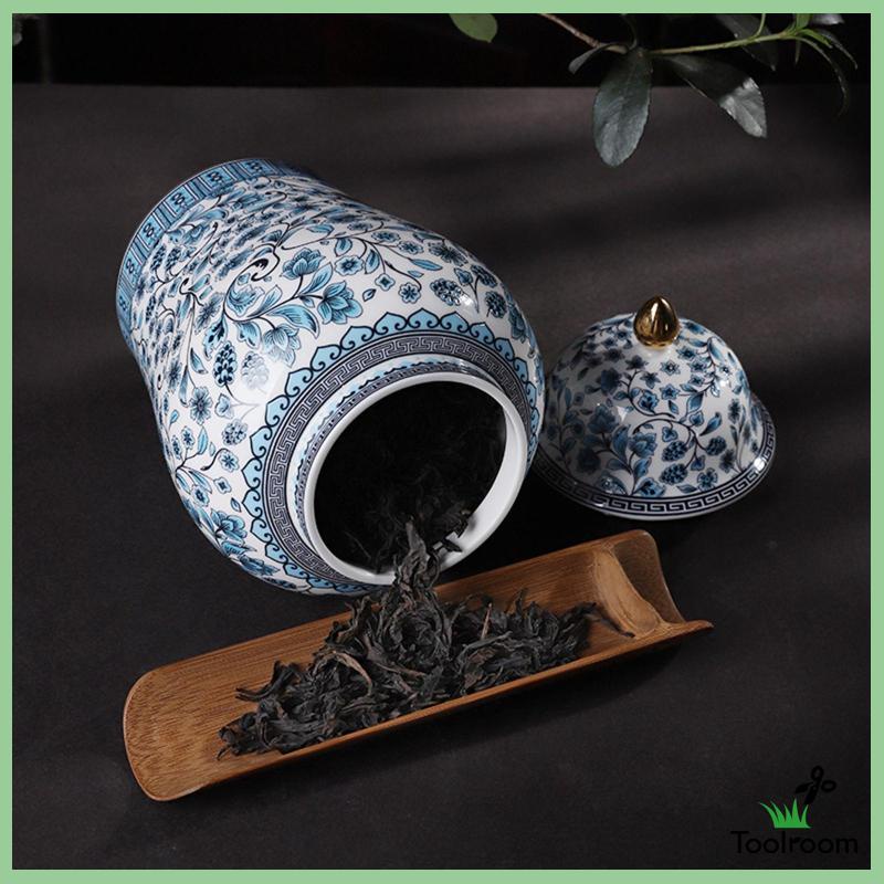 Lọ Gốm Đựng Gừng / Tráng Men Vẽ Tay Có Nắp Đậy Kiểu Trung Tâm Chuyên Nghiệp