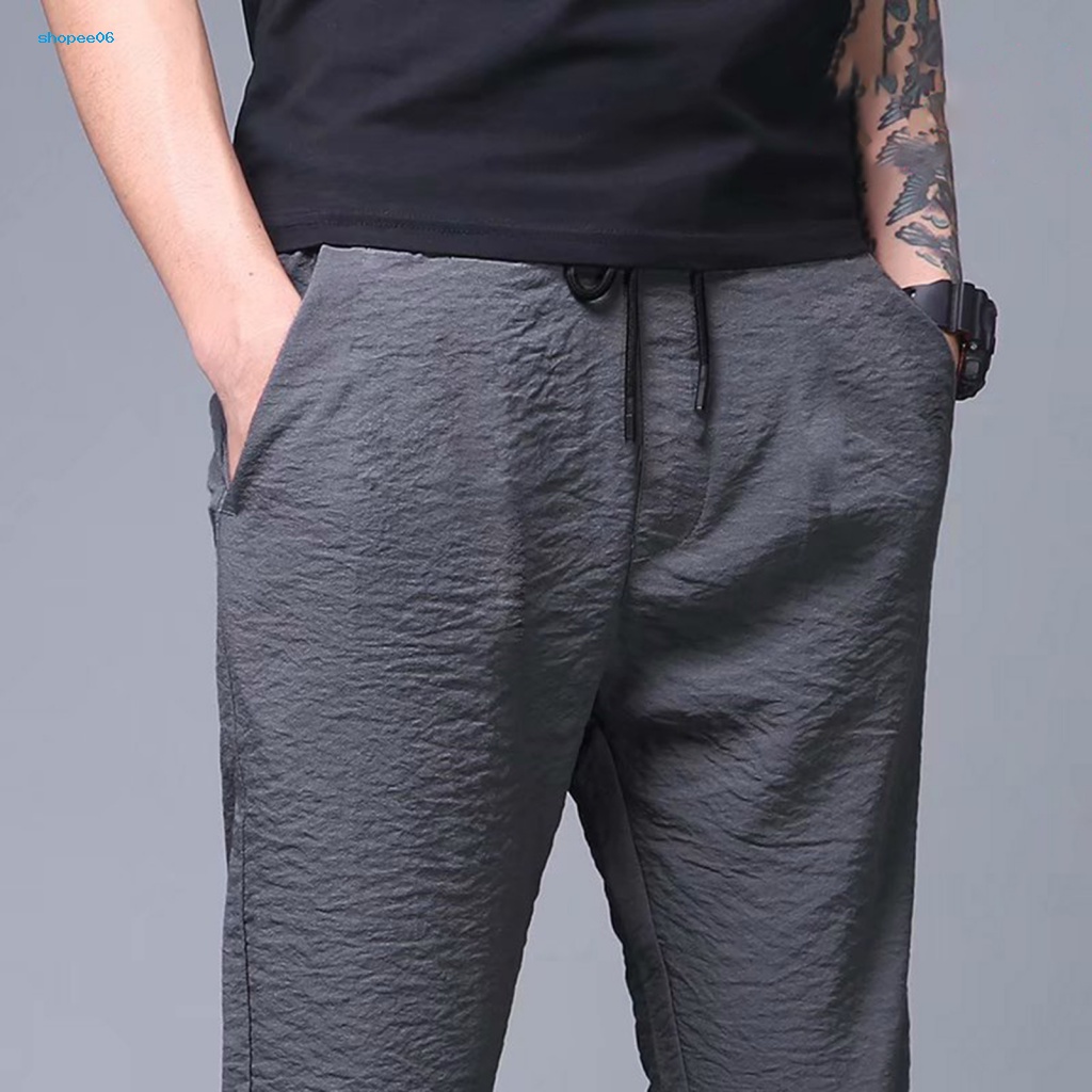 Quần Thun Lạnh Mỏng Mùa Hè Dáng Suông Có Túi Dây Rút Xếp Ly Và Túi Lưng Co Giãn Cho Nam