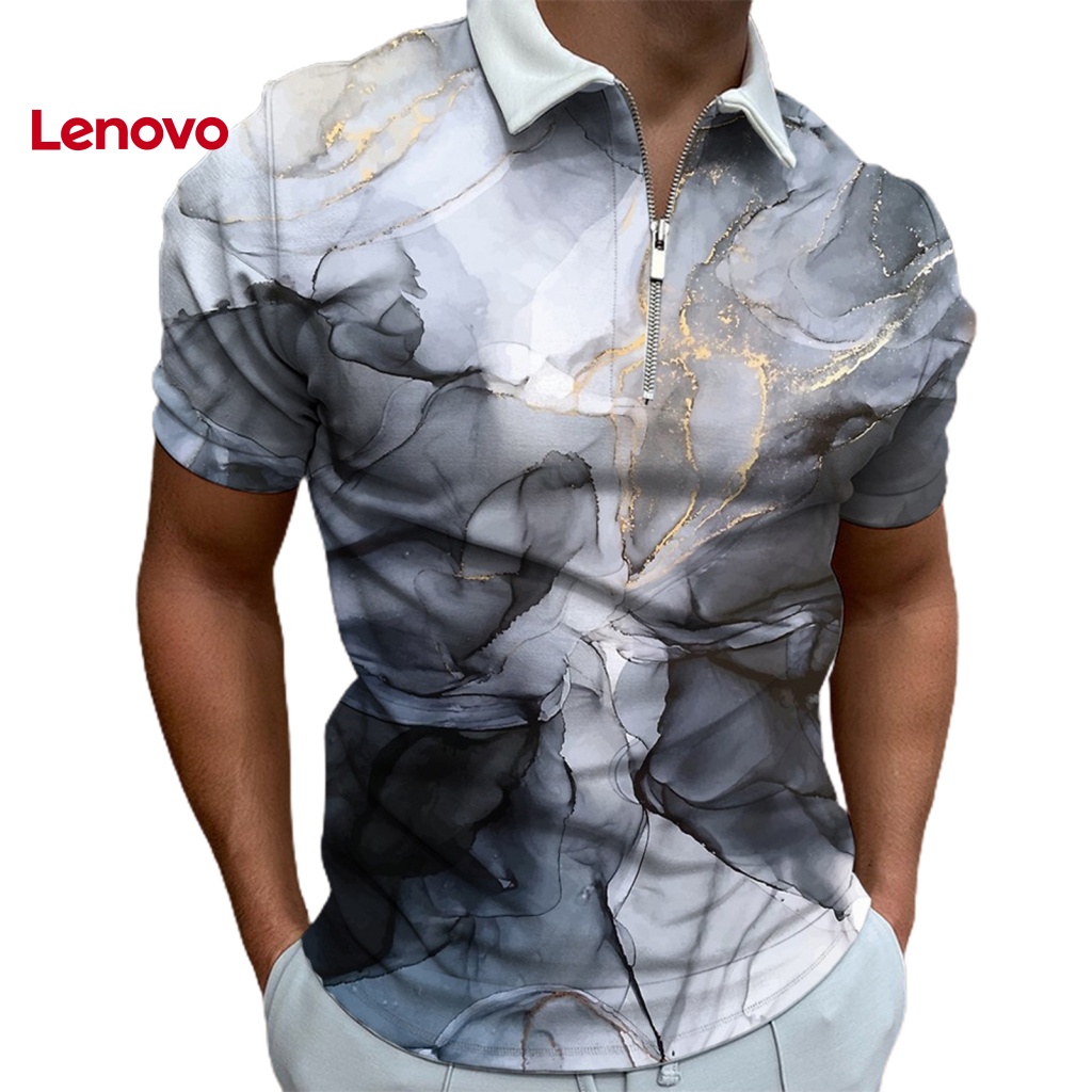 Áo Thun Tay Ngắn Cổ Bẻ In Họa Tiết Hình Học Phối Khóa Kéo Nhanh Khô Thời Trang Cho Nam